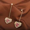 Korean version super fairy fashion gradient pink heart-shaped earrings, long chain with a female heart details Picture
